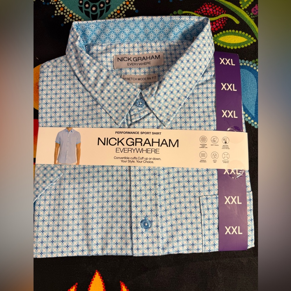 Nick Graham EVERYWHERE Men’s Performance Sport Shirt Turquoise XXL NWT